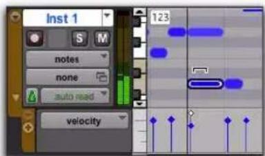 Avid Pro Tools 8.0 - Pour modifier la véloclité d'une ou plusieurs notes MIDI sélectionnées : - 1
