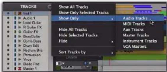 Avid Pro Tools 8.0 - Menu de la liste des pistes - 1