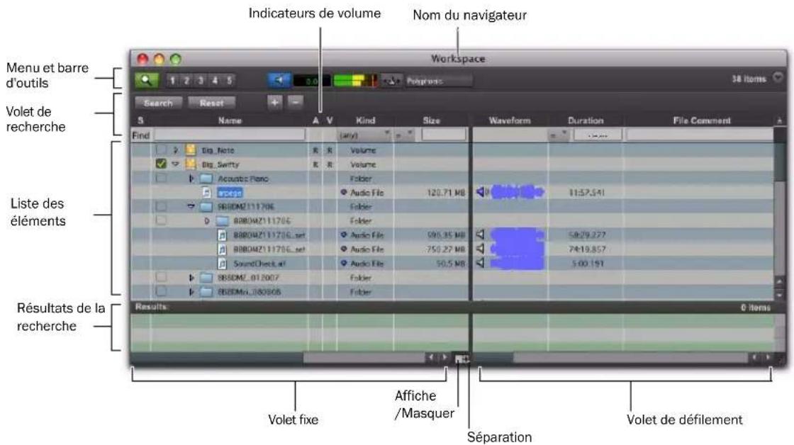 Avid Pro Tools 8.0 - Pour ouvrir le navigateur de l'espace de travail : - 1