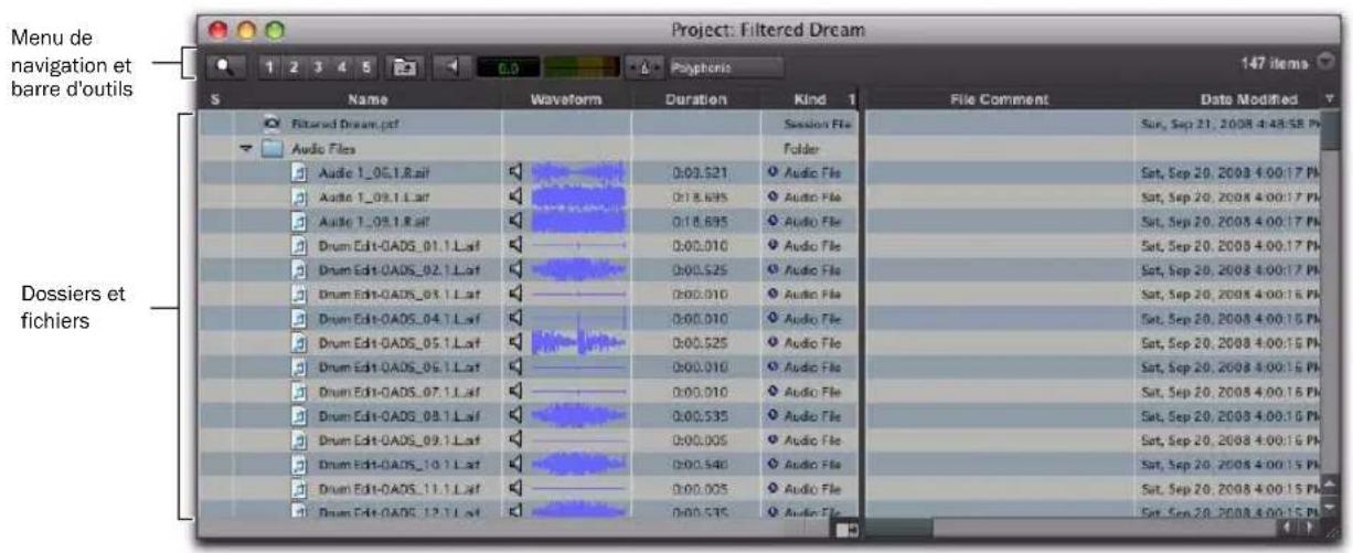 Avid Pro Tools 8.0 - Pour ouvrir le navigateur de projet : - 1