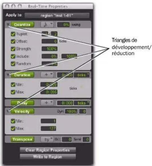 Avid Pro Tools 8.0 - Fenêtre Real-Time Properties avec une vue développée - 2