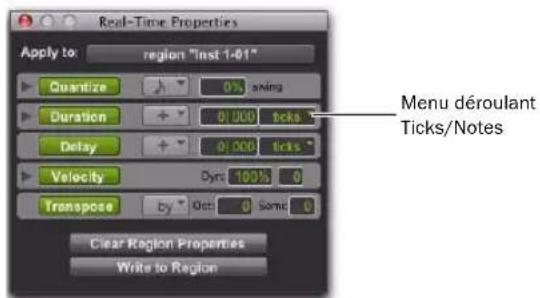 Avid Pro Tools 8.0 - Menu déroulant Ticks/Notes - 1