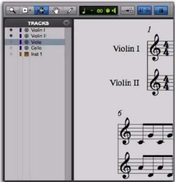 Avid Pro Tools 8.0 - Pour afficher les pistes MIDI et d'instrument dans l'éditeur Score : - 1