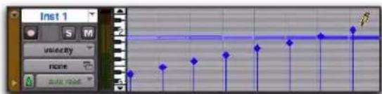 Avid Pro Tools 8.0 - Pour dessiner des valeurs de vélocité créant un effet crescendo : - 1