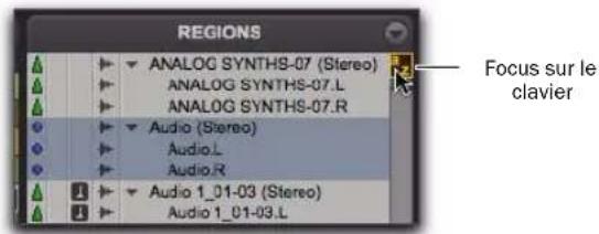 Avid Pro Tools 8.0 - Pour activer et utiliser le focus clavier sur la liste des régions : - 1