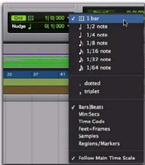 Avid Pro Tools 8.0 - Pour définir la valeur de la grille : - 1