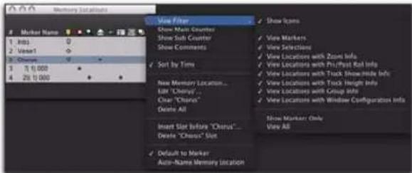 Avid Pro Tools 8.0 - Commandes et options des emplacements mémoire - 1