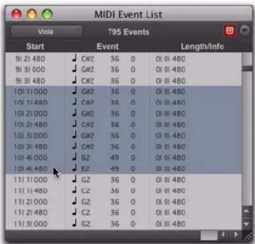 Avid Pro Tools 8.0 - Copier/coller d'événements dans la liste des événements MIDI - 1