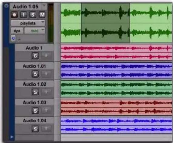 Avid Pro Tools 8.0 - Pour copler une sélection de playlist secondaire vers la copie d'une playlist principale : - 1