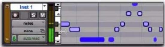 Avid Pro Tools 8.0 - Pour sélectionner et jouer une plage de notes sur une piste MIDI ou une piste d'instrument : - 1