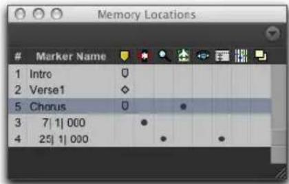 Memory Locations Marker Name 1 Intro 2 Verse1 5 Chorus 3 7| 1| 000 4 25| 1| 000