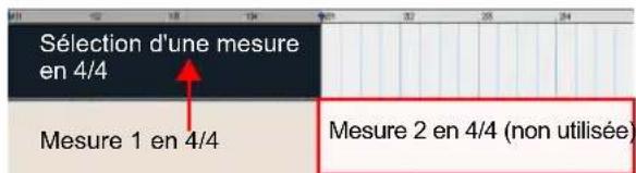 Sélection d'une mesure en 4/4 Mesure 1 en 4/4 Mesure 2 en 4/4 (non utilisée)