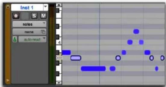 Avid Pro Tools 11.0 - Pour jouer une note sur une piste MIDI ou d'instrument et sélectionner toutes les notes de même hauteur sur la piste : - 1