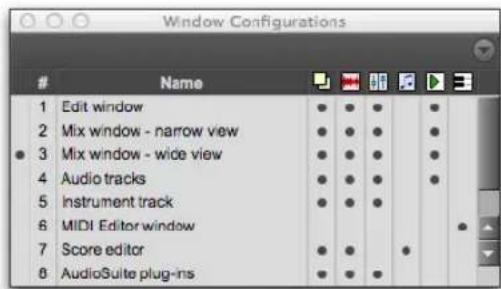 Avid Pro Tools 11.0 - Liste des configurations de fenêtres - 1