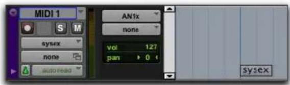 MIDI 1 S M SYSEX none Auto Radio AN1x none vol 127 pan > 0 sysex