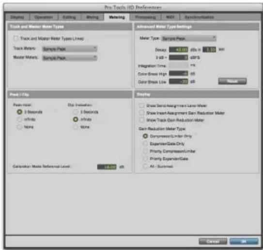 Avid Pro Tools 11.0 - Préférences de mesure des niveaux - 1