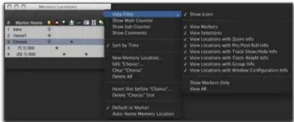 Avid Pro Tools 11.0 - Commandes et options des emplacements mémoire - 1