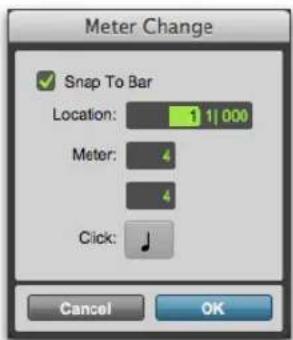 Meter Change ✓ Snap To Bar Location: 1 1000 Meter: 4 4 Click: Cancel OK