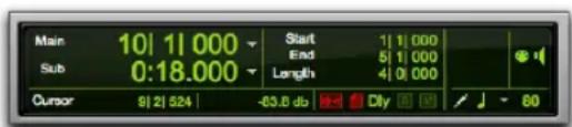 Main 10 | 11 000 Start 1 | 1 000 Sub 0:18.000 End 5 | 1 000 Length 4 | 0 000 Cursor 9 | 2 | 324 -63.0 db Dly 80