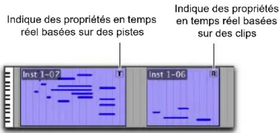 Indique des propriétés en temps réel basées sur des pistes Indique des propriétés en temps réel basées sur des clips Inst 1-07 T Inst 1-06 R