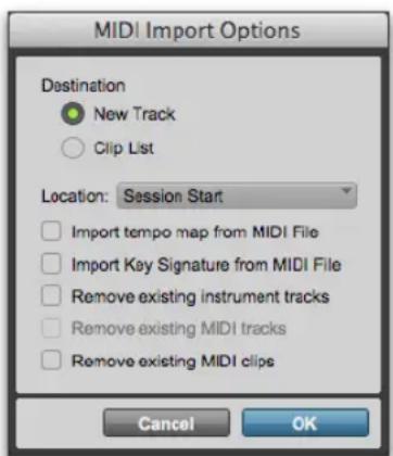Avid Pro Tools 11.0 - Pour importer des fichiers MIDI standard dans une session à l'aide du menu File de Pro Tools : - 1