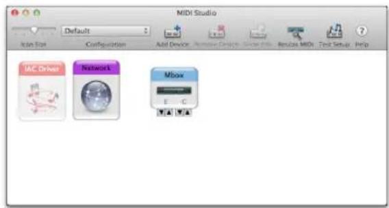 MIDI Studio Icon Size Configuration Add Device Remove Design Remove Info Replace MIDI Text Setup Help UIC Driver Network Mbox E C