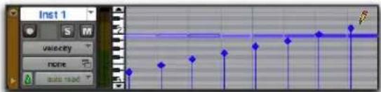 Avid Pro Tools 11.0 - Pour dessiner des valeurs de vélocité en crescendo : - 1