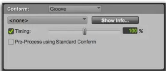 Conform: Groove Show info... ✓ Timing: 100 % □ Pre-Process using Standard Conform