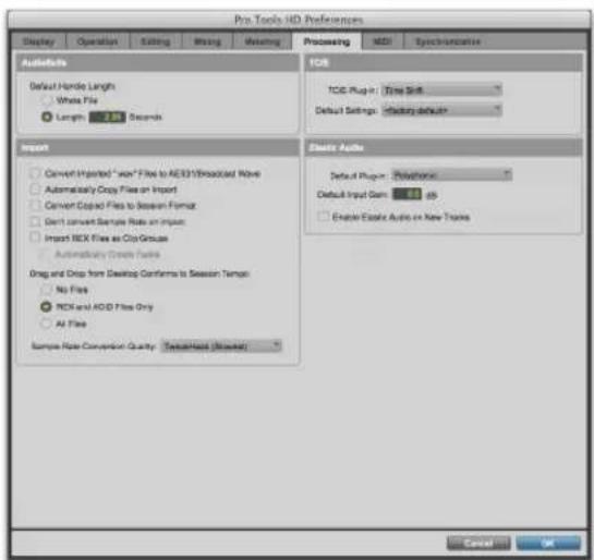 Avid Pro Tools 11.0 - Préférences de traitement - 1