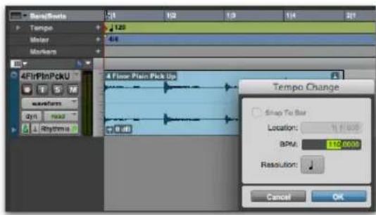 AudioFormat Tempo Marker Markers AFIRPinPcKU waveforms 0.01 Rhythms 51 102 1.9 114 21 1.25 4/6 4 Floor Plain Pick Up 0 dB Tempo Change Snap To Bar Location: 112 0000 BPM: 112 0000 Resolution: Cancel OK