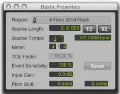 Avid Pro Tools 11.0 - Fenêtre Elastic Properties - 1