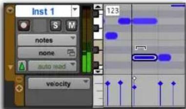 Avid Pro Tools 11.0 - Pour effectuer un trimming sur la vélocité d'une ou plusieurs notes MIDI sélectionnées : - 1