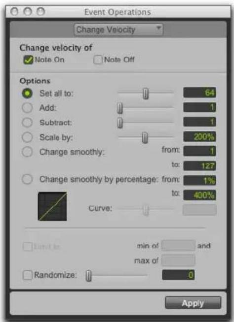 Avid Pro Tools 11.0 - Paramètres de modification des vélocités - 1