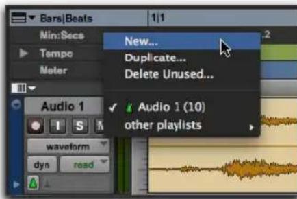 Avid Pro Tools 11.0 - Pour enregistrer sur une nouvelle playlist de piste : - 1