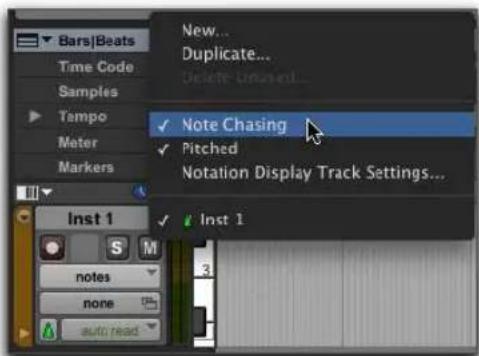 Avid Pro Tools 11.0 - Pour activer la fonction Note Chasing sur une piste MIDI : - 1