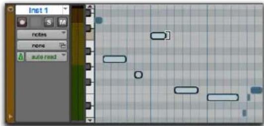 Avid Pro Tools 11.0 - Pour ajuster la position des points de début ou de fin d'un groupe de notes MIDI : - 1