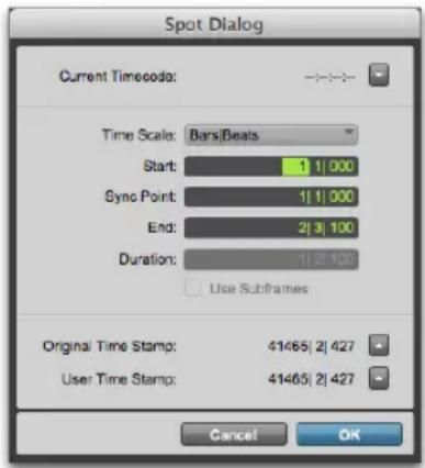 Avid Pro Tools 11.0 - Pour placer un clip en mode Spot : - 1