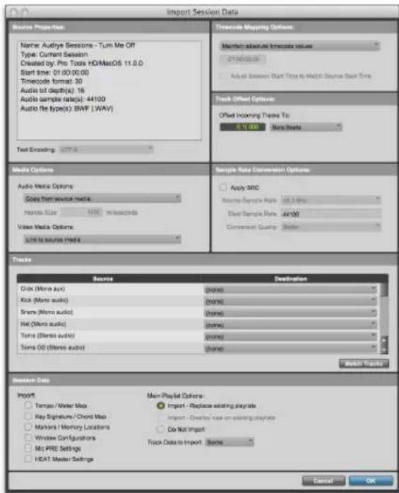 Avid Pro Tools 11.0 - Boîte de dialogue Import Session Data - 1