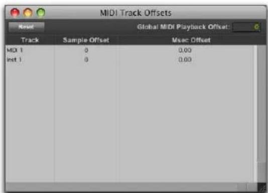 MIDI Track Offsets Global MIDI Playback Offset: Track Sample Offset Msec Offset MIDI 1 0 0.00 Inst 1 0 0.00