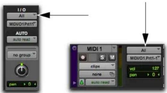 I/O All MIDI/O1.Prt11" AUTO auto read no group pen 0 MIDI 1 S M clips none auto read All MIDI/O1.Prt1-1" vol 127 pen 0