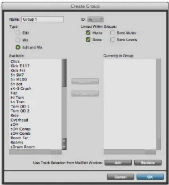 Avid Pro Tools 11.0 - Boîte de dialogue Group dans Pro Tools - 1