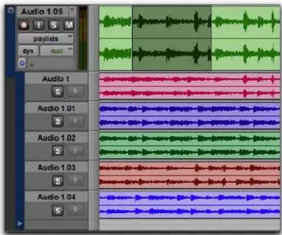 Avid Pro Tools 11.0 - Pour copier une sélection d'une playlist alternative sur une copie de la playlist principale : - 1