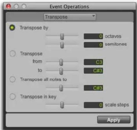 Avid Pro Tools 11.0 - Pour transposer la hauteur d'un clip audio dans la fenêtre Transpose : - 1