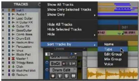 Avid Pro Tools 11.0 - Menu de la liste des pistes - 2