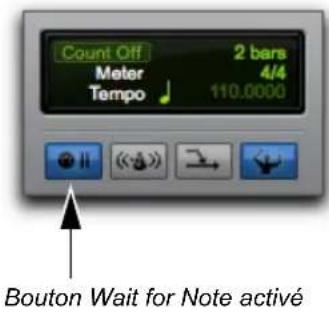 Count Off 2 bars Meter 4/4 Tempo 110.0000 Bouton Wait for Note activé