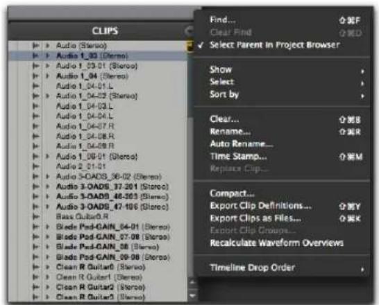 Avid Pro Tools 11.0 - Pour accéder au menu déroulant de la liste des clips : - 1