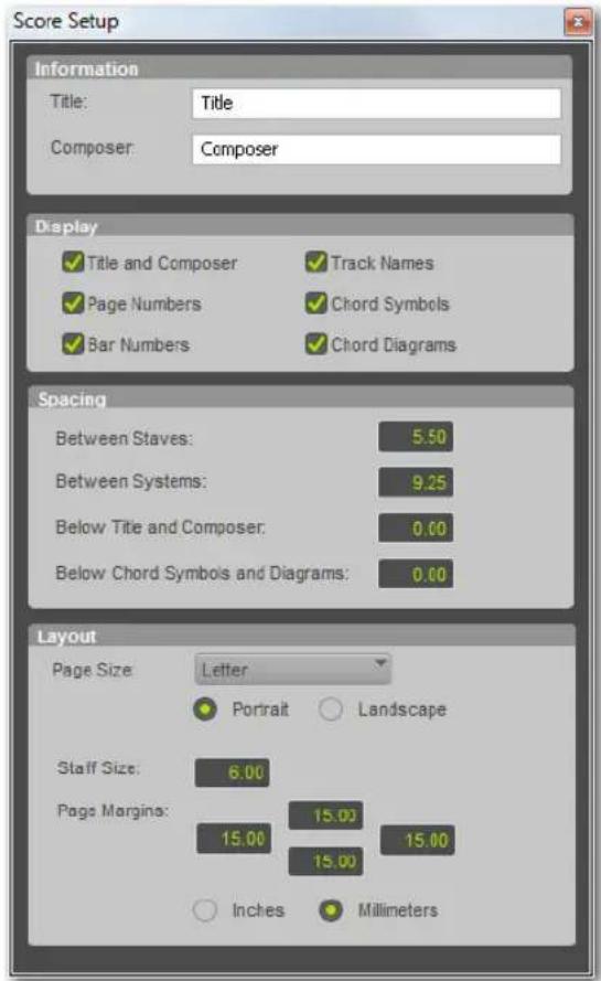 Avid Pro Tools 11.0 - Options de la fenêtre Score Setup - 1