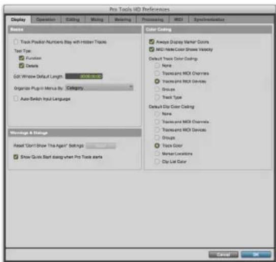 Avid Pro Tools 11.0 - Préférences d'affichage - 1