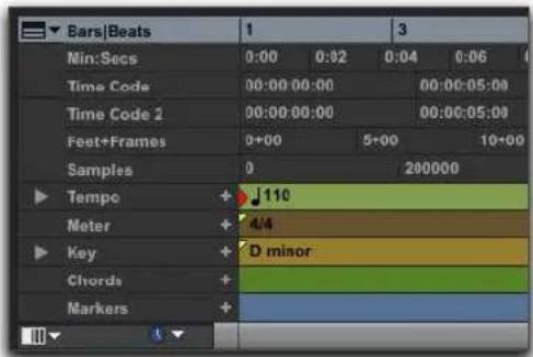 Bars/Beats 1 3 Min:Secs 0:00 0:32 0:04 0:06 Time Code 00:00:00:00 00:00:05:00 Time Code 2 00:00:00:00 00:00:05:00 Feet+Frames 0+00 5+00 10+00 Samples 0 200000 Tempo 110 Meter 4/4 Key D minor Chords + Markers
