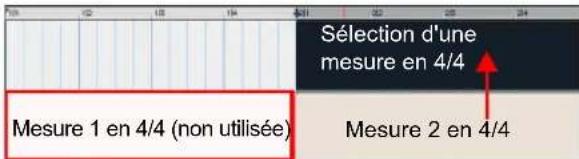 Sélection d'une mesure en 4/4 Mesure 1 en 4/4 (non utilisée) Mesure 2 en 4/4